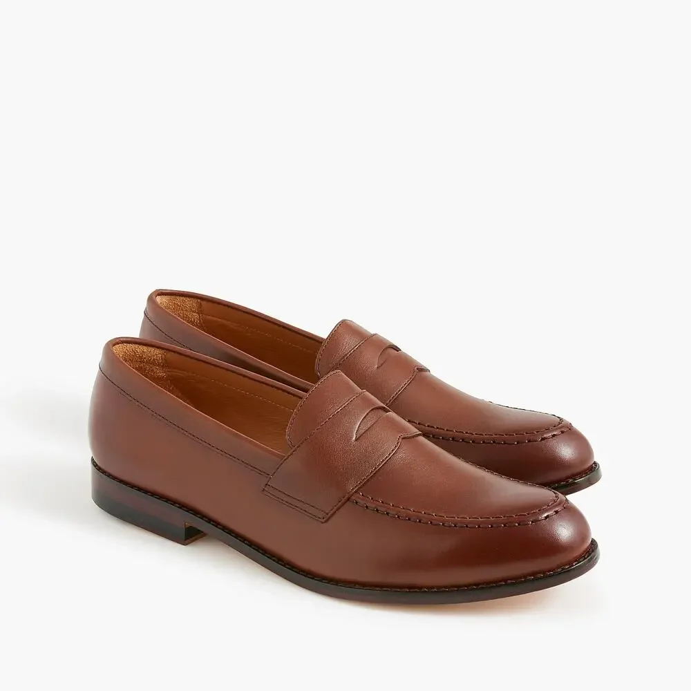 J. Crew Men's Penny Loafers Shoes Comfort Leather Burnished Brown Size 9 NWOB